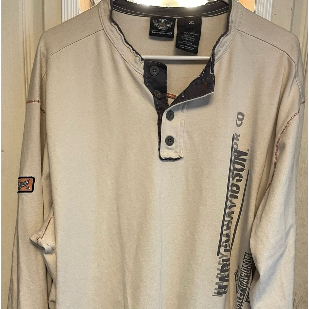 Men’s Harley-Davidson long sleeve 4 button-down shirt, size 2XL EUC Cream